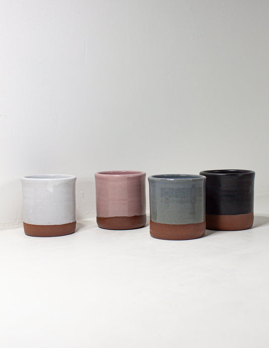 handthrown ceramic tumblers glazed in 4 different colors