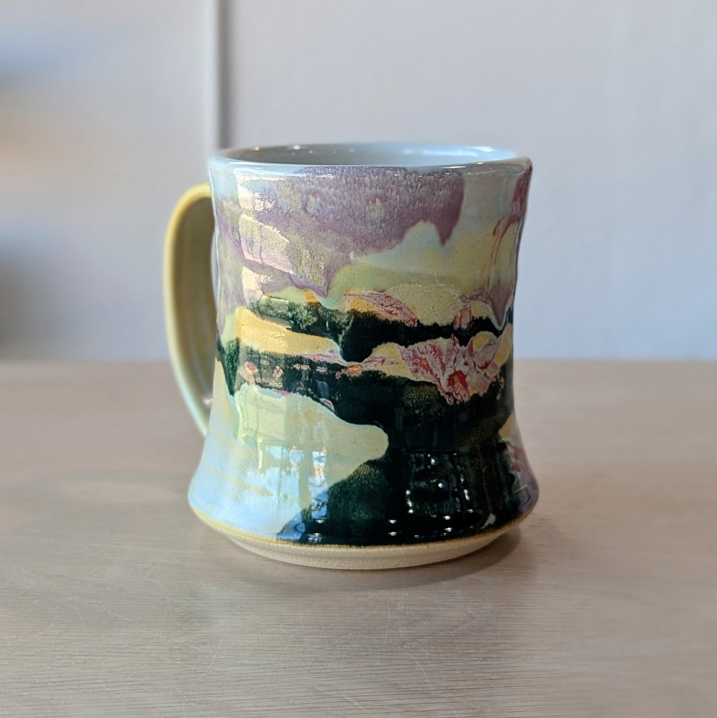 handmade hand thrown ceramic mug rainbow