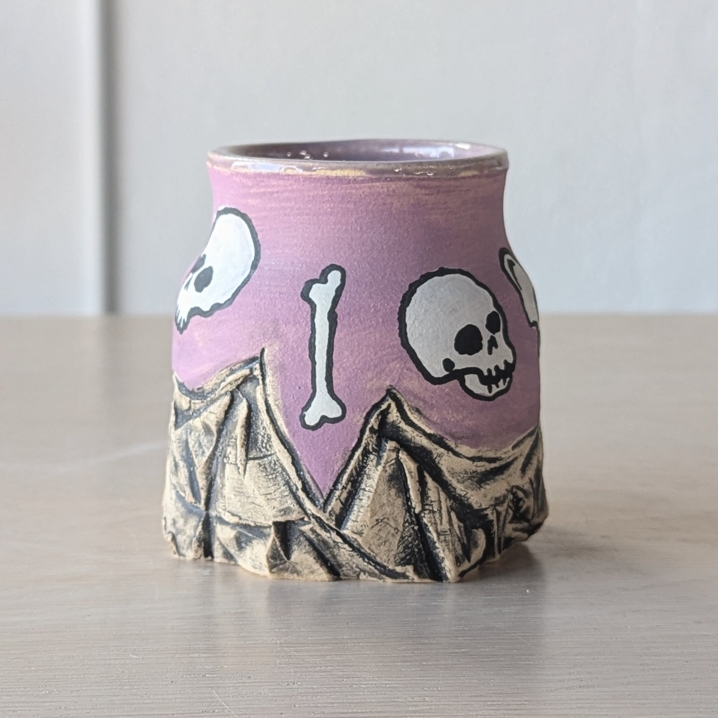 handmade hand thrown ceramic vase skeleton halloween purple lilac lavender