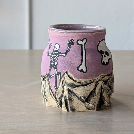 handmade hand thrown ceramic vase skeleton halloween purple lilac lavender