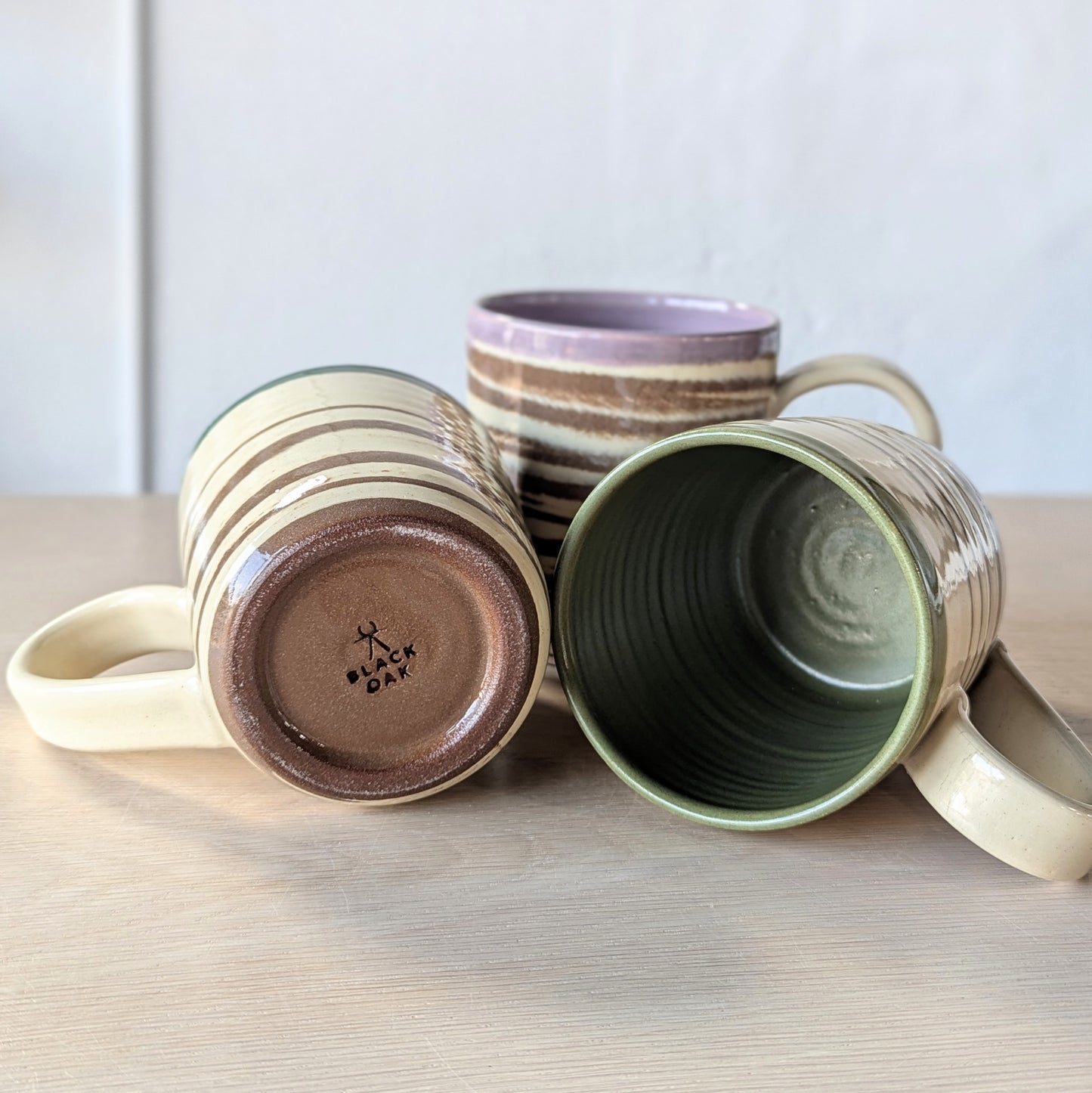 marbled hand thrown handmade mugs green purple teal