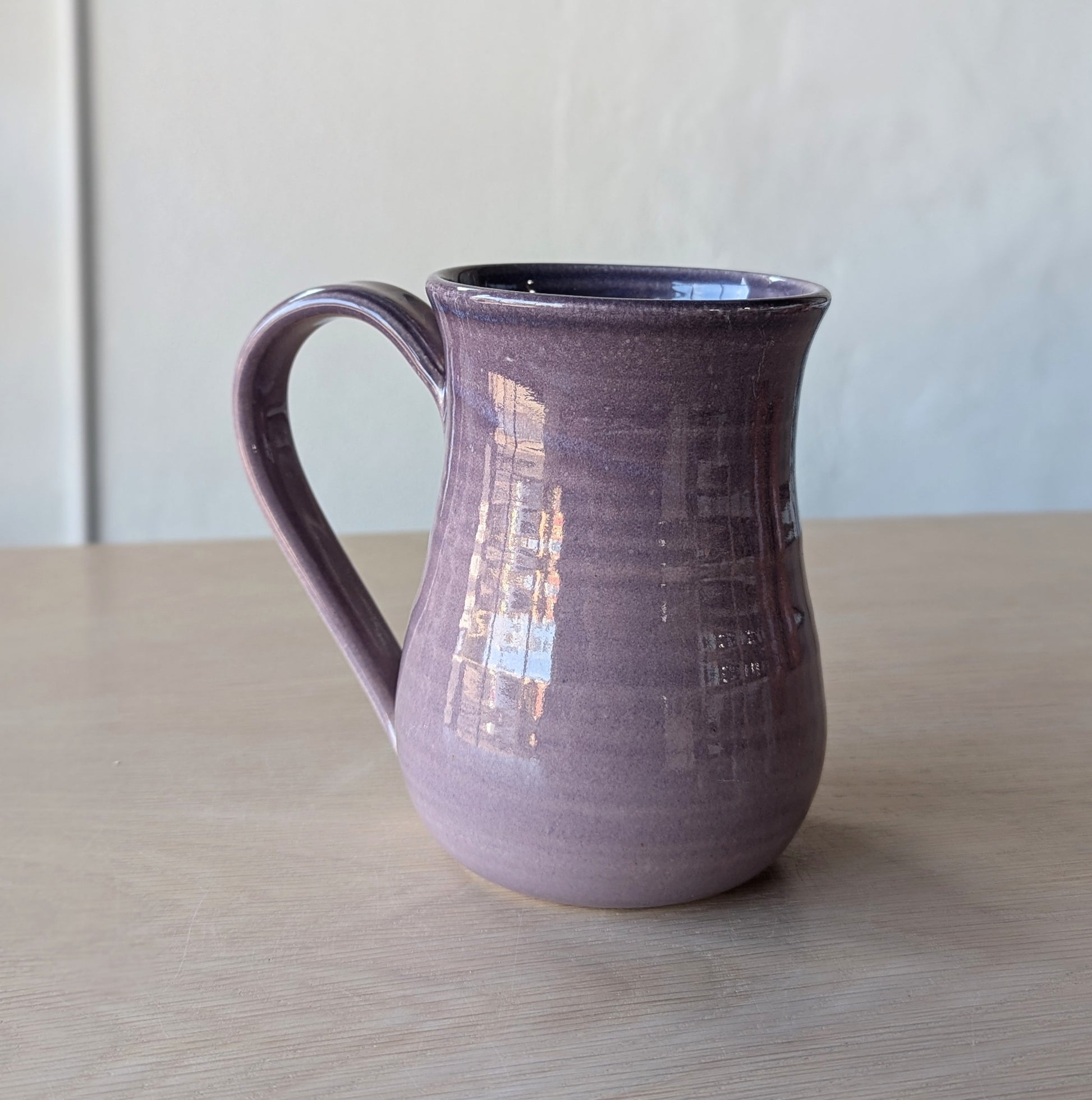 tall potbelly hand thrown handmade mug purple lilac