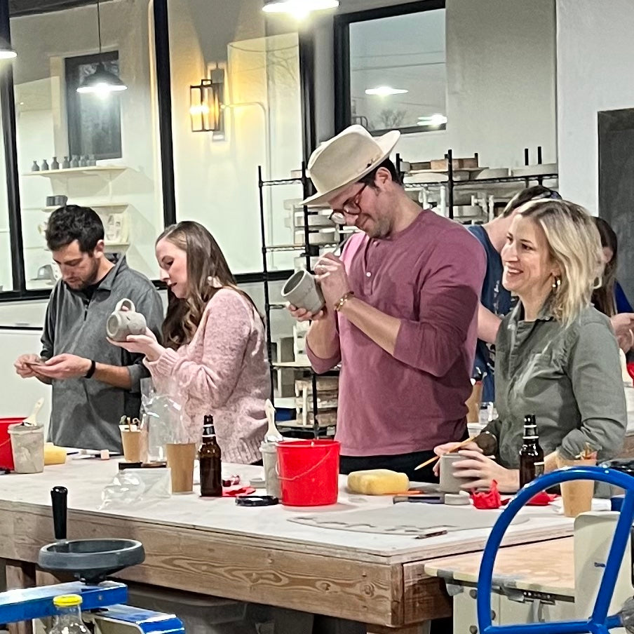 Team building pottery mug assembly class