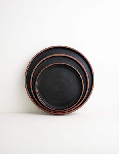 Handmade dark clay ceramic straight dinner plate near me