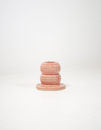Short bubble candle stick holder in pink glaze