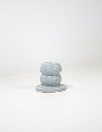 Short bubble candle stick holder in blue glaze