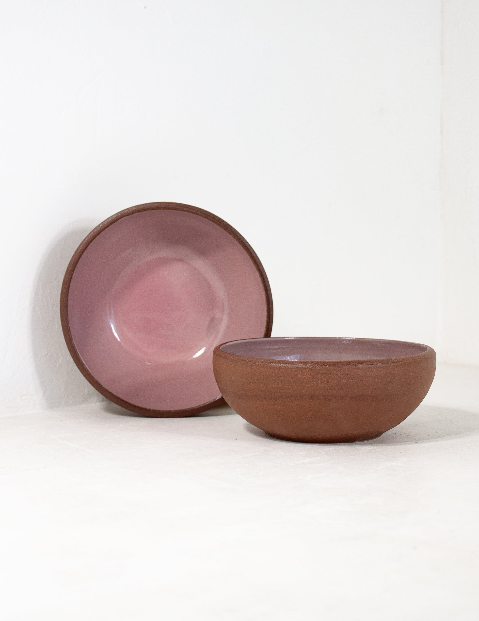 cereal bowls handmade in pink glaze