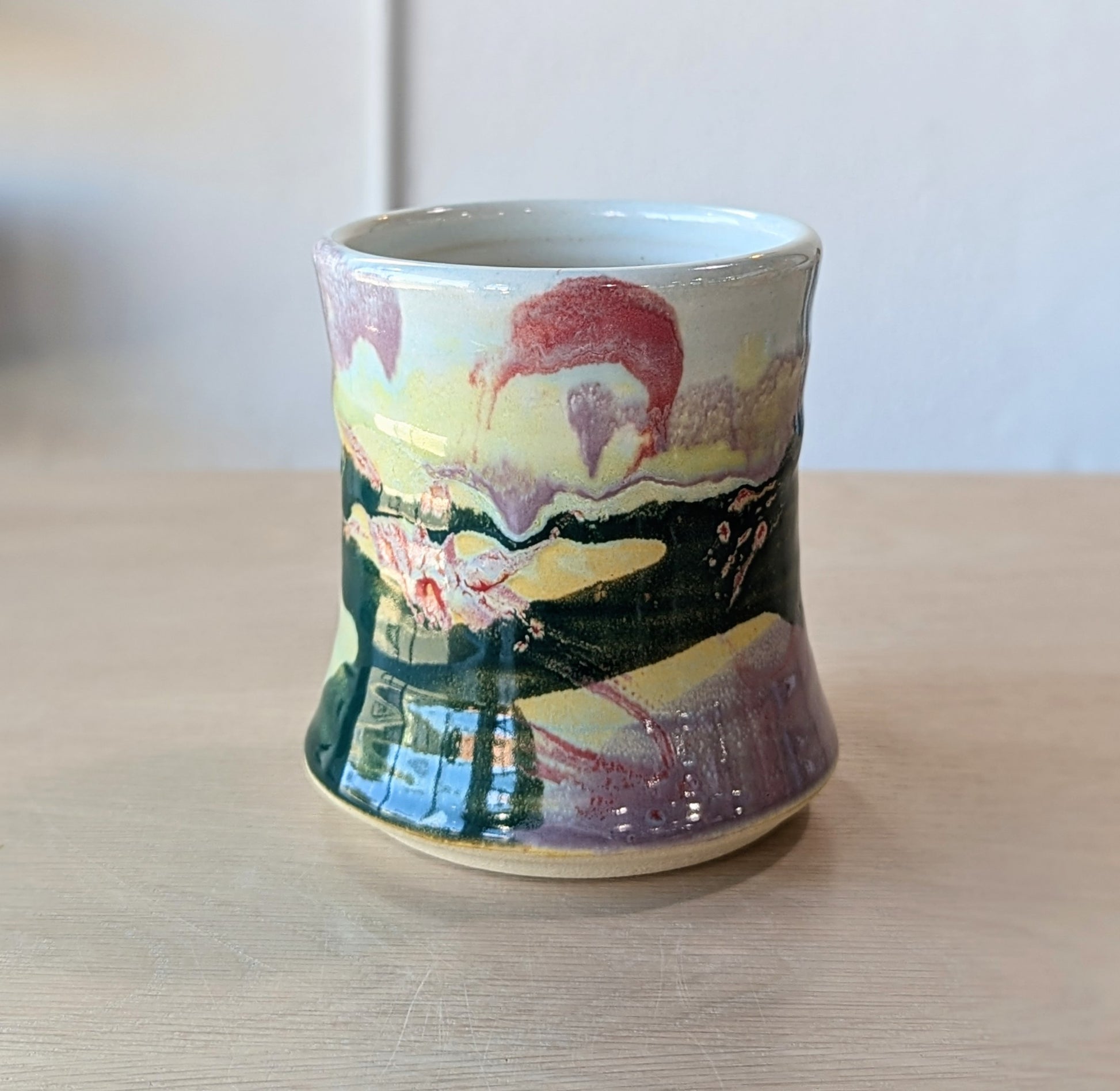 handmade hand thrown ceramic mug rainbow