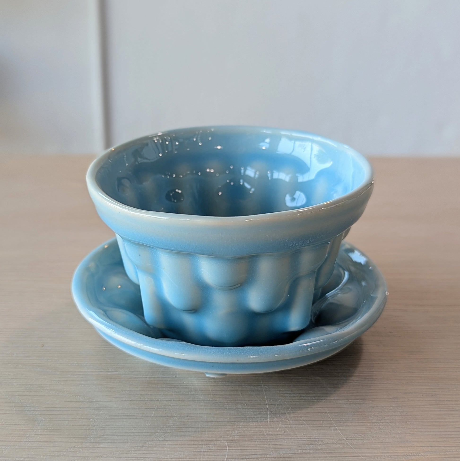 blue planter with saucer J.D