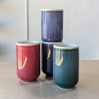 purple indigo peacock teal red crimson handmade ceramic cups