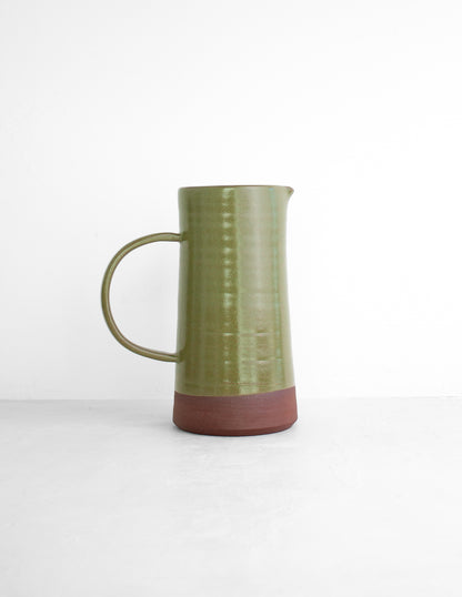 Handmade modern pitcher glazed in moss green