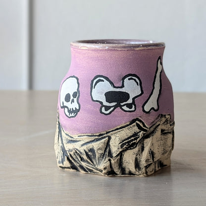 handmade hand thrown ceramic vase skeleton halloween purple lilac lavender